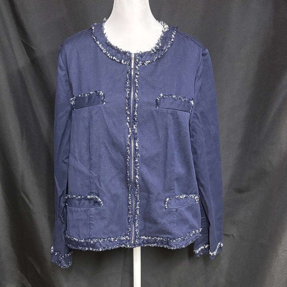 Chico's Deep Blue Blazer with Fringe Accents